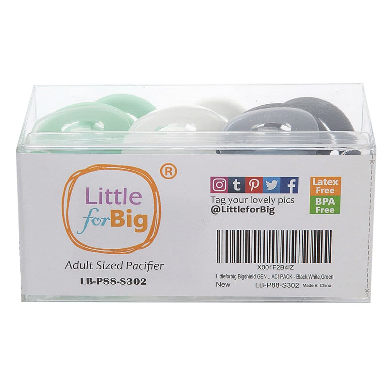 GEN-II Adult Sized Pacifier 3 Pack- Green Black White