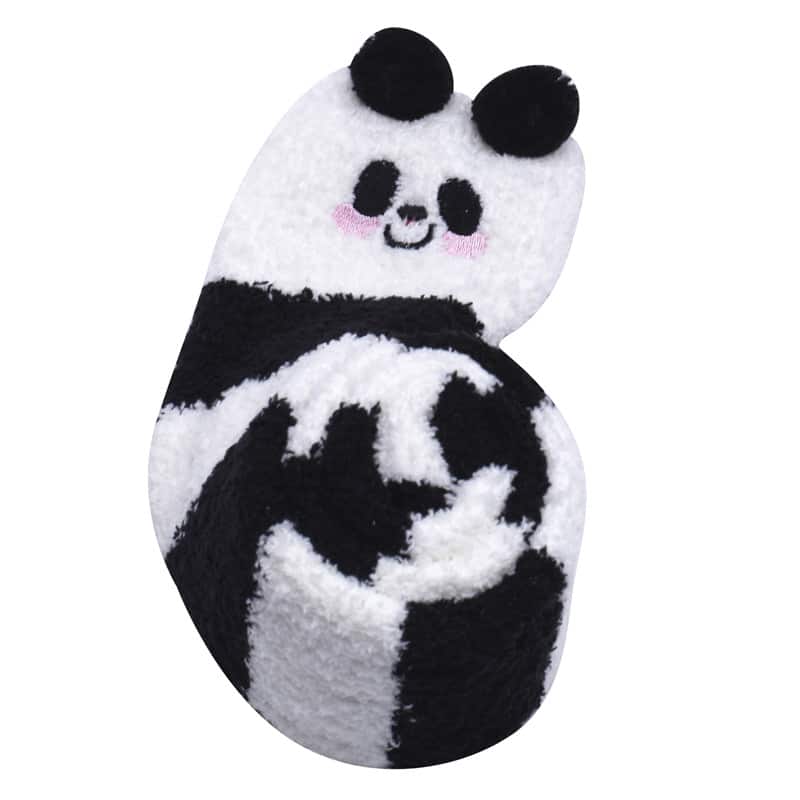 Cute Animal Coral Fleece Thigh High Socks 2 Pack- Pig Red & Panda Black