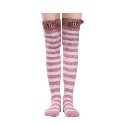 Cute Animal Coral Fleece Thigh High Socks 2 Pack- Sheep White & Bear Red