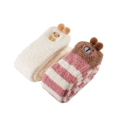 Cute Animal Coral Fleece Thigh High Socks 2 Pack- Sheep White & Bear Red