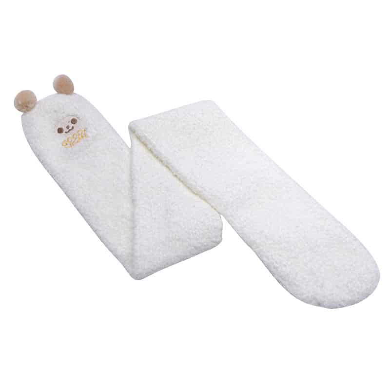 Cute Animal Coral Fleece Thigh High Socks 2 Pack- Sheep White & Bear Red