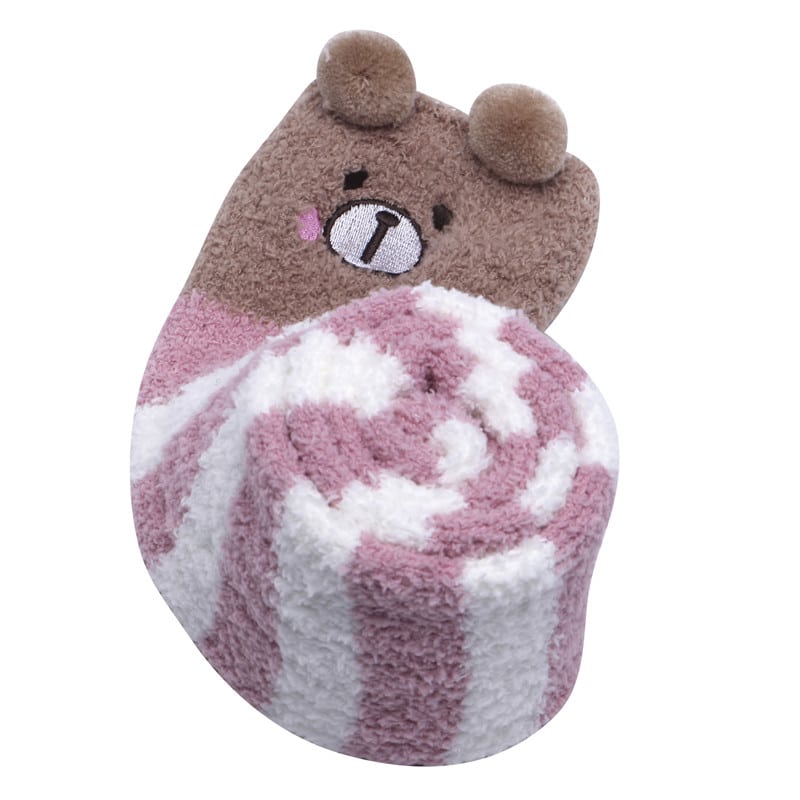 Cute Animal Coral Fleece Thigh High Socks 2 Pack- Sheep White & Bear Red