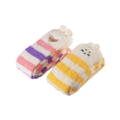 Cute Animal Coral Fleece Thigh High Socks 2 Pack- Sheep Color & Cat Yellow