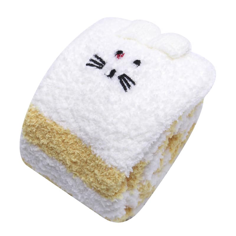 Cute Animal Coral Fleece Thigh High Socks 2 Pack- Sheep Color & Cat Yellow