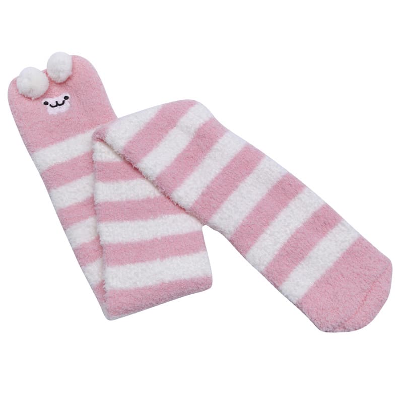 Cute Animal Coral Fleece Thigh High Socks 2 Pack- Sheep Pink & Panda Blue