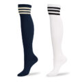 School Girl Knee High Socks- White & Navy