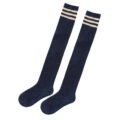 School Girl Knee High Socks- White & Navy