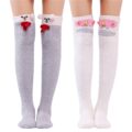 Littleforbig Cute Animal Coral Fleece Thigh High Long Socks 2 Pairs