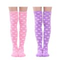 Coral Fleece Thigh High Socks 2 Pack- Dotted Pink & Purple Set