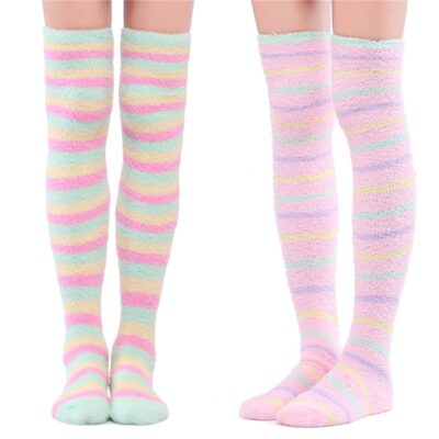 Coral Fleece Thigh High Socks 2 Pack- Ice Cream Set
