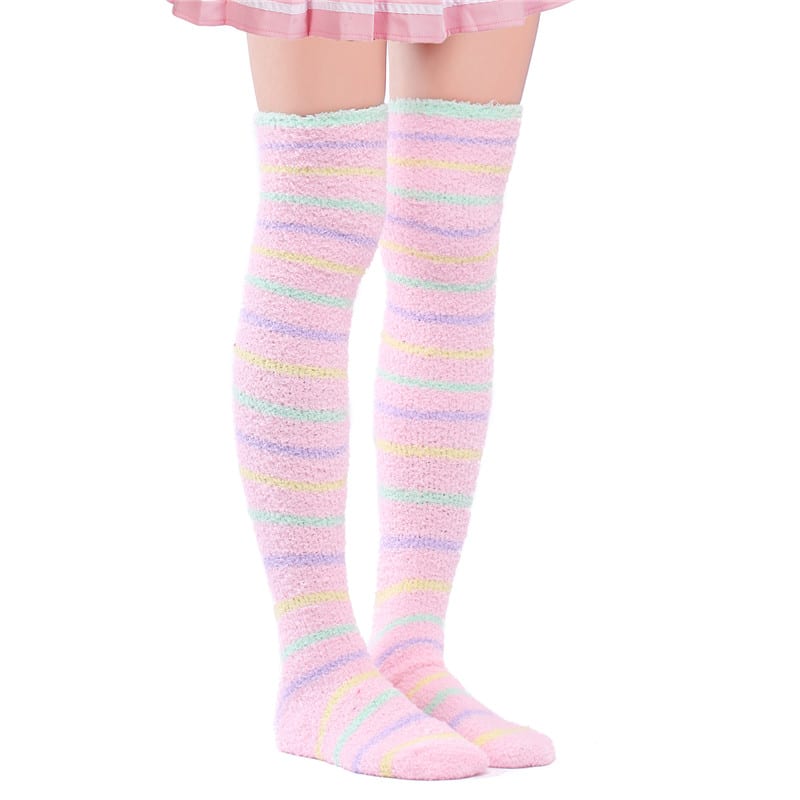 Coral Fleece Thigh High Socks 2 Pack- Ice Cream Set