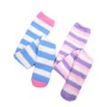 Coral Fleece Thigh High Socks 2 Pack- Striped Blue & Purple Set