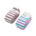 Cute Animal Coral Fleece Thigh High Socks 2 Pack- Owl & Colorful Bear
