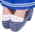 Cute Animal Coral Fleece Thigh High Socks 2 Pack-Bluewhite Bear & Blackwhite Cat