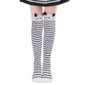 Cute Animal Coral Fleece Thigh High Socks 2 Pack-Bluewhite Bear & Blackwhite Cat