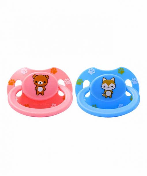 Teddy bear Pink & Fox Blue Pacifier set