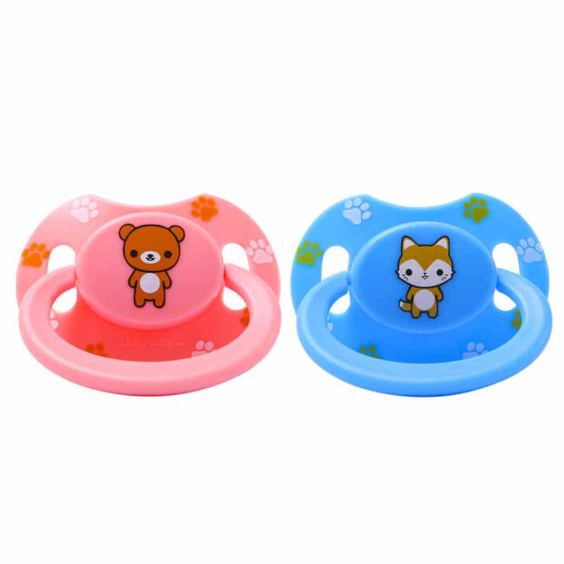 Teddy bear Pink & Fox Blue Pacifier set