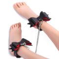 Prettybows Soft Lamb Leather Ankle Cuffs Set – Black/Red Leather & Silver Alloy