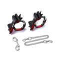 Prettybows Soft Lamb Leather Ankle Cuffs Set – Black/Red Leather & Silver Alloy