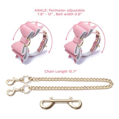 Prettybows Soft Lamb Leather Ankle Cuffs Set - Pink/White Leather & Golden Alloy