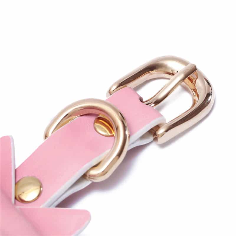Prettybows Soft Lamb Leather Ankle Cuffs Set – Pink/White Leather & Golden Alloy