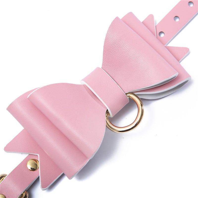 Prettybows Soft Lamb Leather Ankle Cuffs Set – Pink/White Leather & Golden Alloy