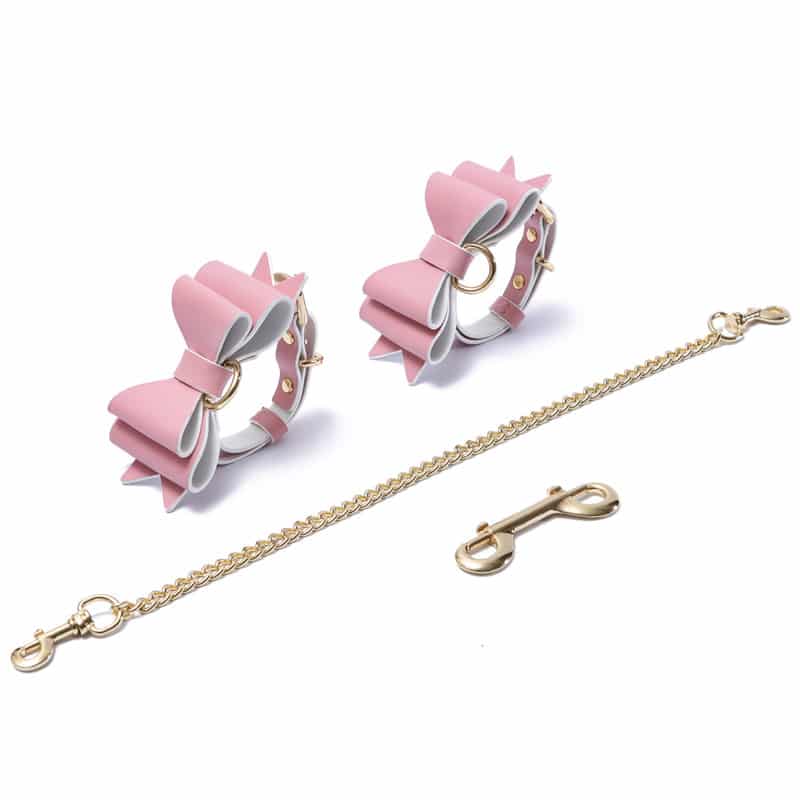 Prettybows Soft Lamb Leather Ankle Cuffs Set – Pink/White Leather & Golden Alloy