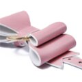 Prettybows Soft Lamb Leather Wrist Cuffs Set – Pink/White Leather & Golden Alloy