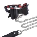 Prettybows Soft Lamb Leather Collar Leash Set – Black/Red Leather & Silver Alloy