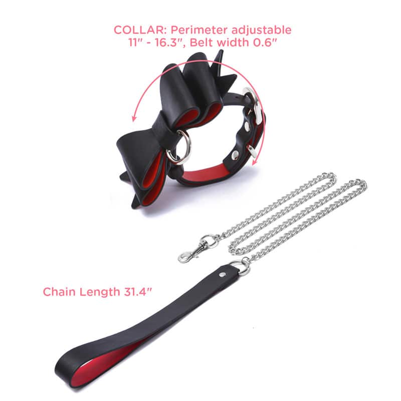 Prettybows Soft Lamb Leather Collar Leash Set – Black/Red Leather & Silver Alloy
