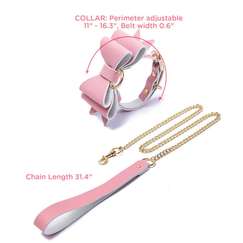 Prettybows Soft Lamb Leather Collar Leash Set – Pink/White Leather & Golden Alloy