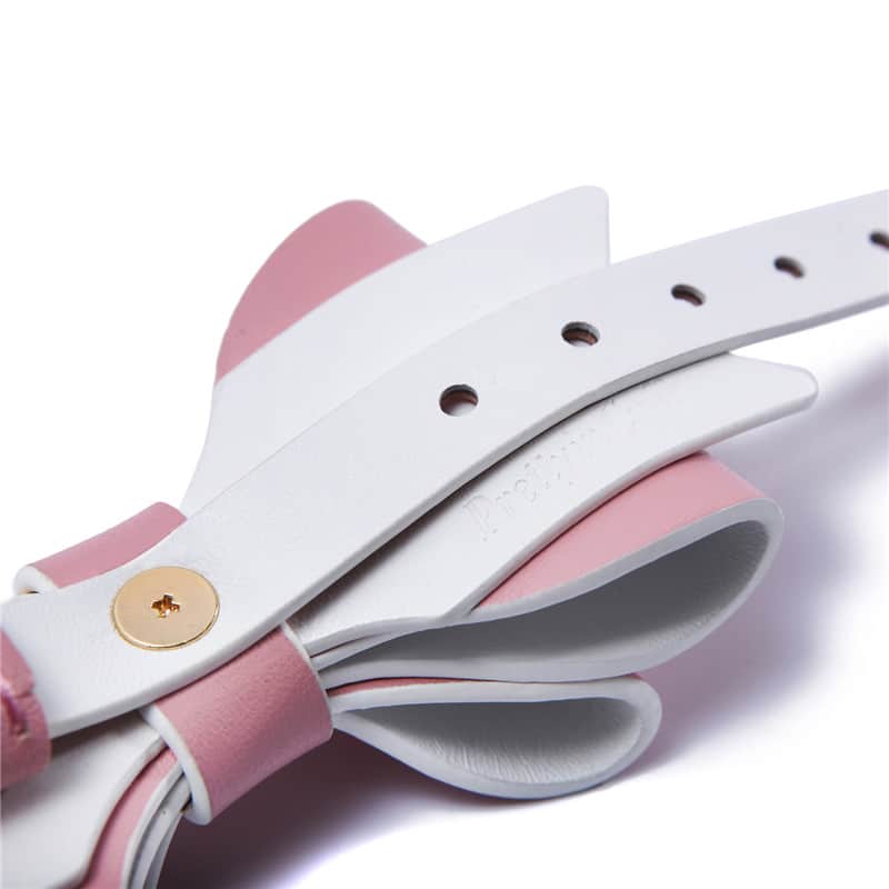 Prettybows Soft Lamb Leather Collar Leash Set – Pink/White Leather & Golden Alloy