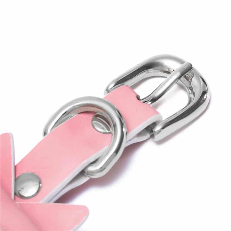 Prettybows Soft Lamb Leather Wrist Ankle Cuffs & Collar Leash Set – Pink/White Leather & Silver Alloy