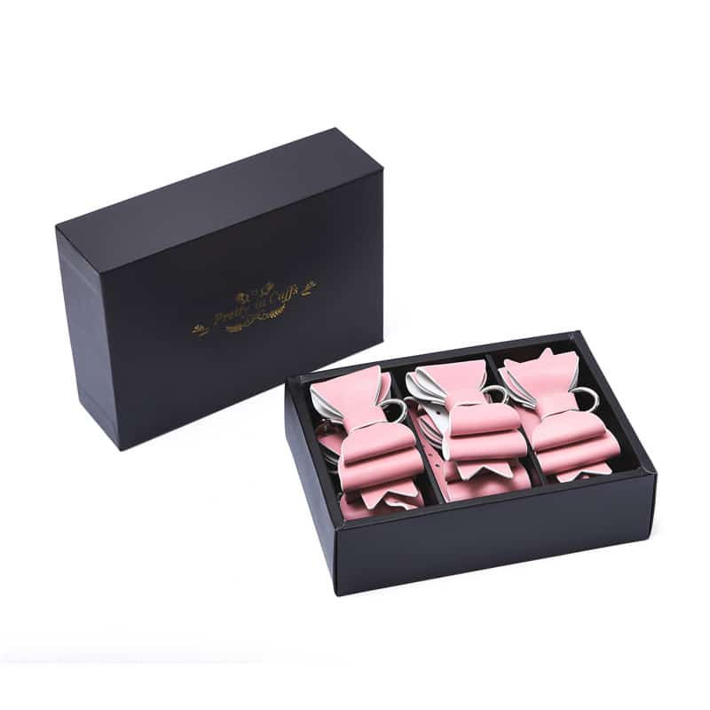 Prettybows Soft Lamb Leather Wrist Ankle Cuffs & Collar Leash Set – Pink/White Leather & Silver Alloy