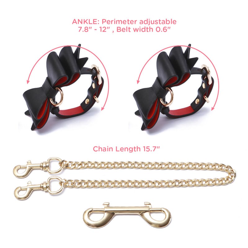 Prettybows Soft Lamb Leather Ankle Cuffs Set – Black/Red Leather & Golden Alloy