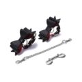 Prettybows Soft Lamb Leather Wrist Cuffs Set – Black/Red Leather & Silver Alloy