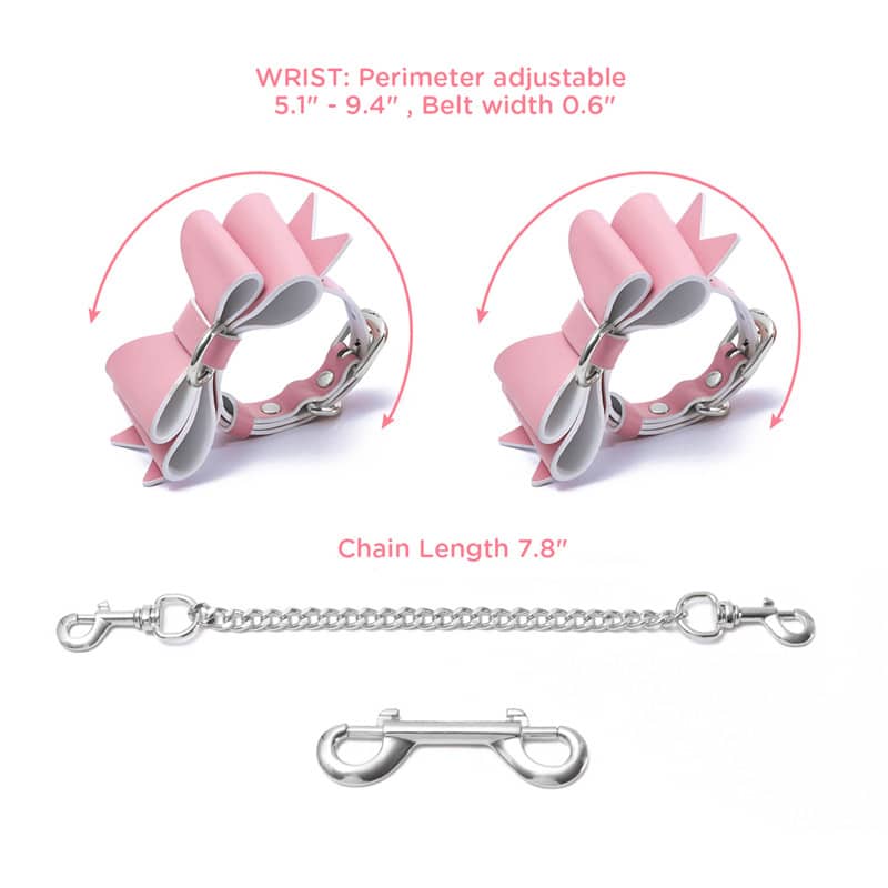 Prettybows Soft Lamb Leather Wrist Cuffs Set – Pink/White Leather & Silver Alloy