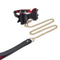 Prettybows Soft Lamb Leather Collar Leash Set – Black/Red Leather & Golden Alloy