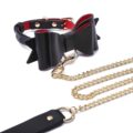 Prettybows Soft Lamb Leather Collar Leash Set – Black/Red Leather & Golden Alloy