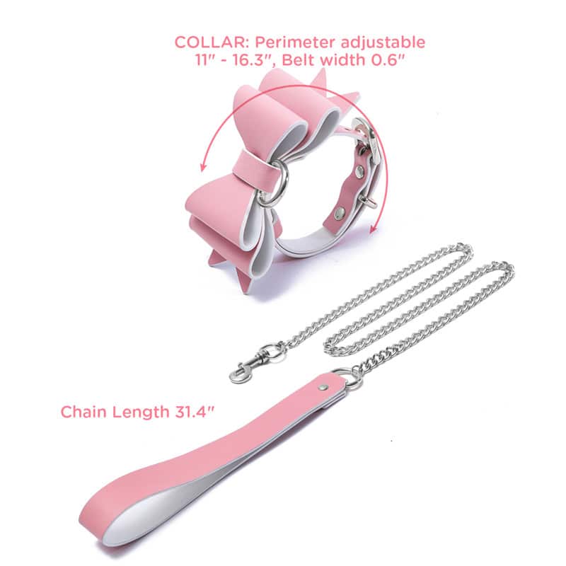 Prettybows Soft Lamb Leather Collar Leash Set – Pink/White Leather & Silver Alloy