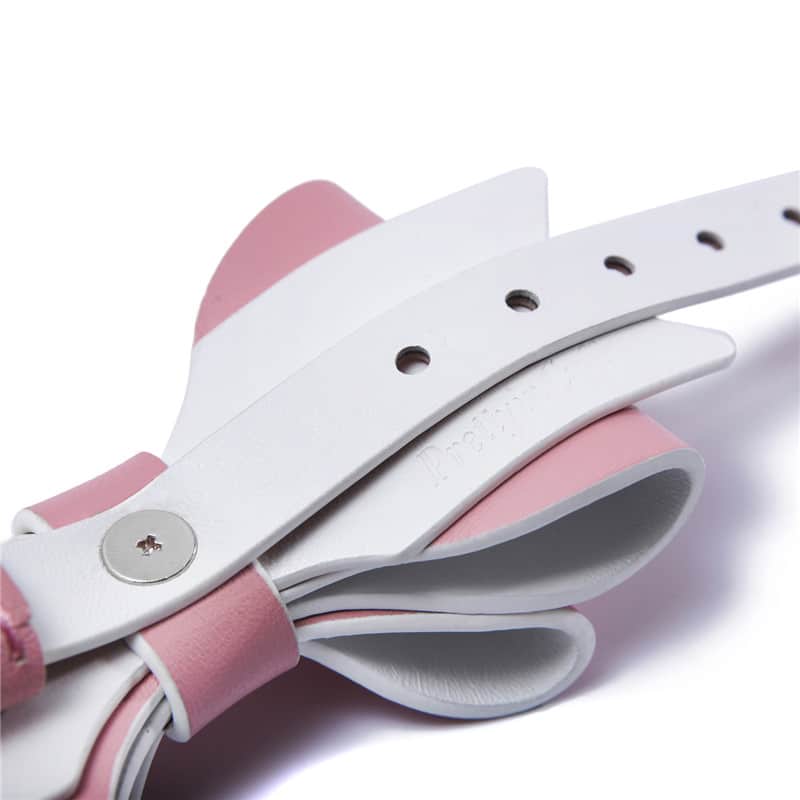 Prettybows Soft Lamb Leather Collar Leash Set – Pink/White Leather & Silver Alloy
