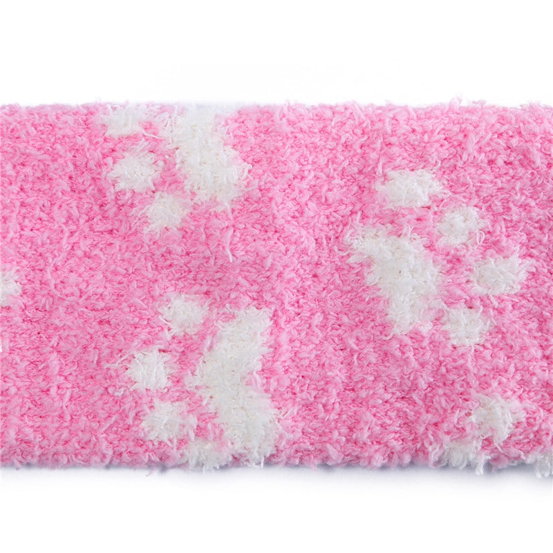 Cute Coral Fleece Thigh High Long Paws Patten Socks 2 Pairs-Pink Paws