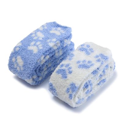 Cute Coral Fleece Thigh High Long Paws Patten Socks 2 Pairs-Blue Paws