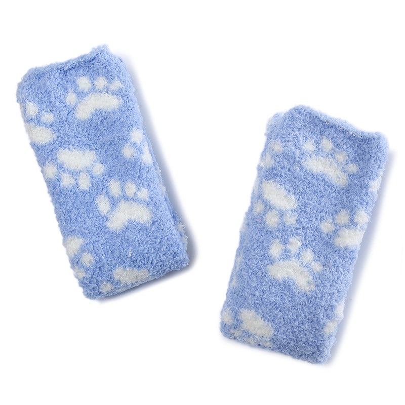 Cute Coral Fleece Thigh High Long Paws Patten Socks 2 Pairs-Blue Paws