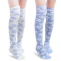 Cute Coral Fleece Thigh High Long Paws Patten Socks 2 Pairs-Blue Paws