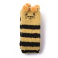 Cute Animal Coral Fleece Thigh High Long Striped Socks 2 Pairs-Brown Cat& Darkblue Bear