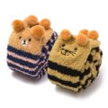 Cute Animal Coral Fleece Thigh High Long Striped Socks 2 Pairs-Brown Cat& Darkblue Bear