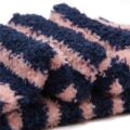 Cute Animal Coral Fleece Thigh High Long Striped Socks 2 Pairs-Brown Cat& Darkblue Bear