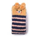 Cute Animal Coral Fleece Thigh High Long Striped Socks 2 Pairs-Brown Cat& Darkblue Bear