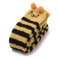 Cute Animal Coral Fleece Thigh High Long Striped Socks 2 Pairs-Brown Cat& Darkblue Bear